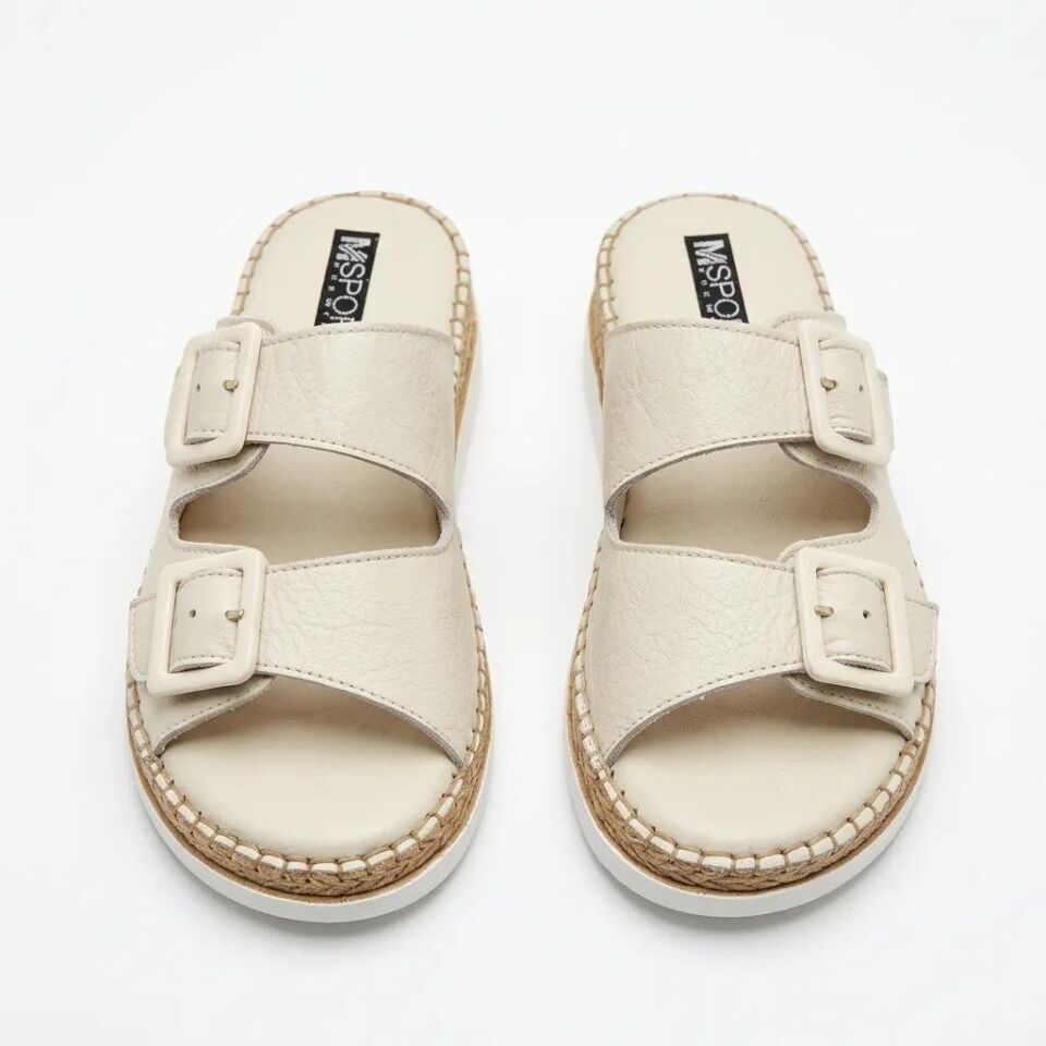 2039 Hakiki Deri Kadın Terlik Bej - 40
