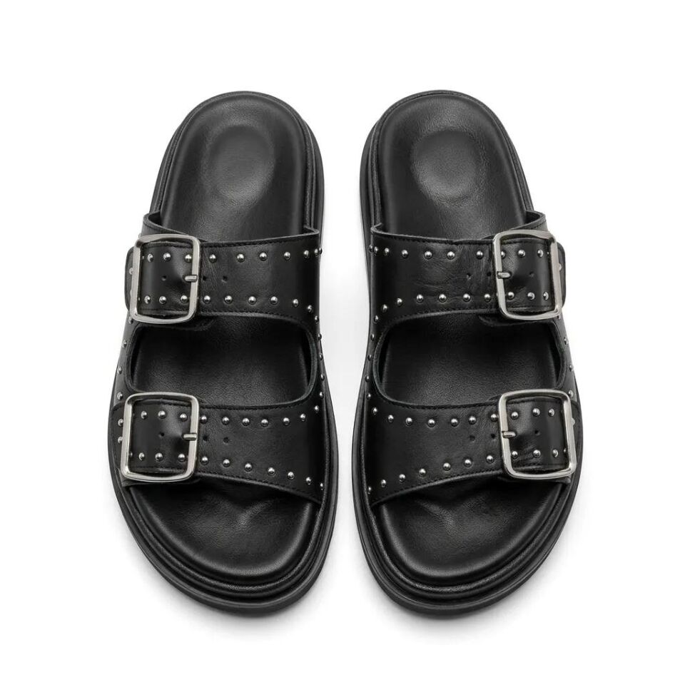 KT53 Hakiki Deri Kadın Terlik Siyah - 38