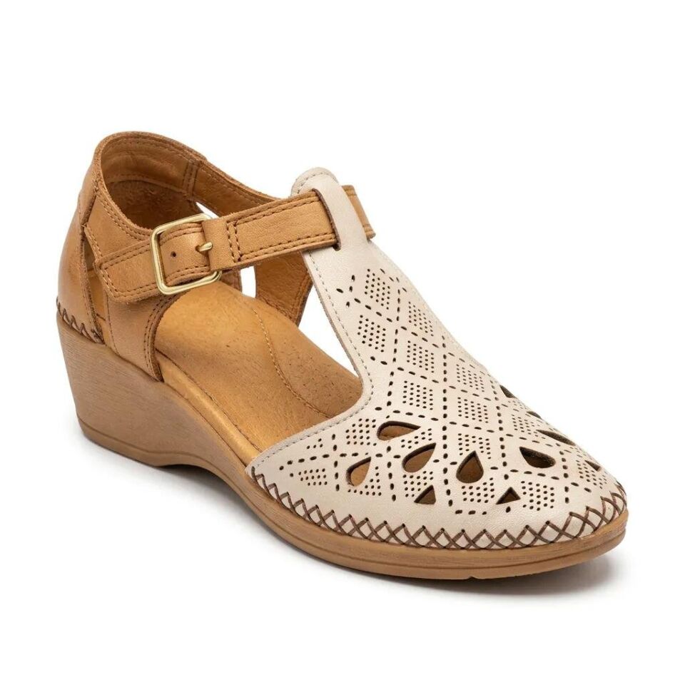 L04 Hakiki Deri Kadın Ayakkabı Bej - 38